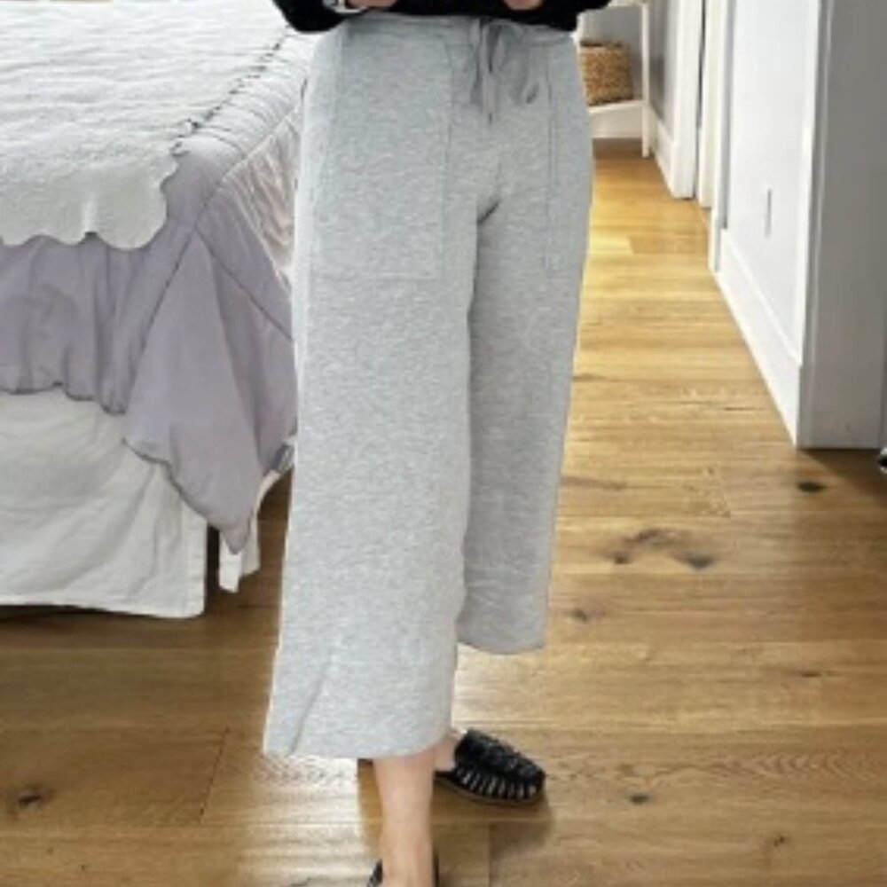 Quince SuperSoft Fleece Cropped Wide Leg Pants in Heather Gray